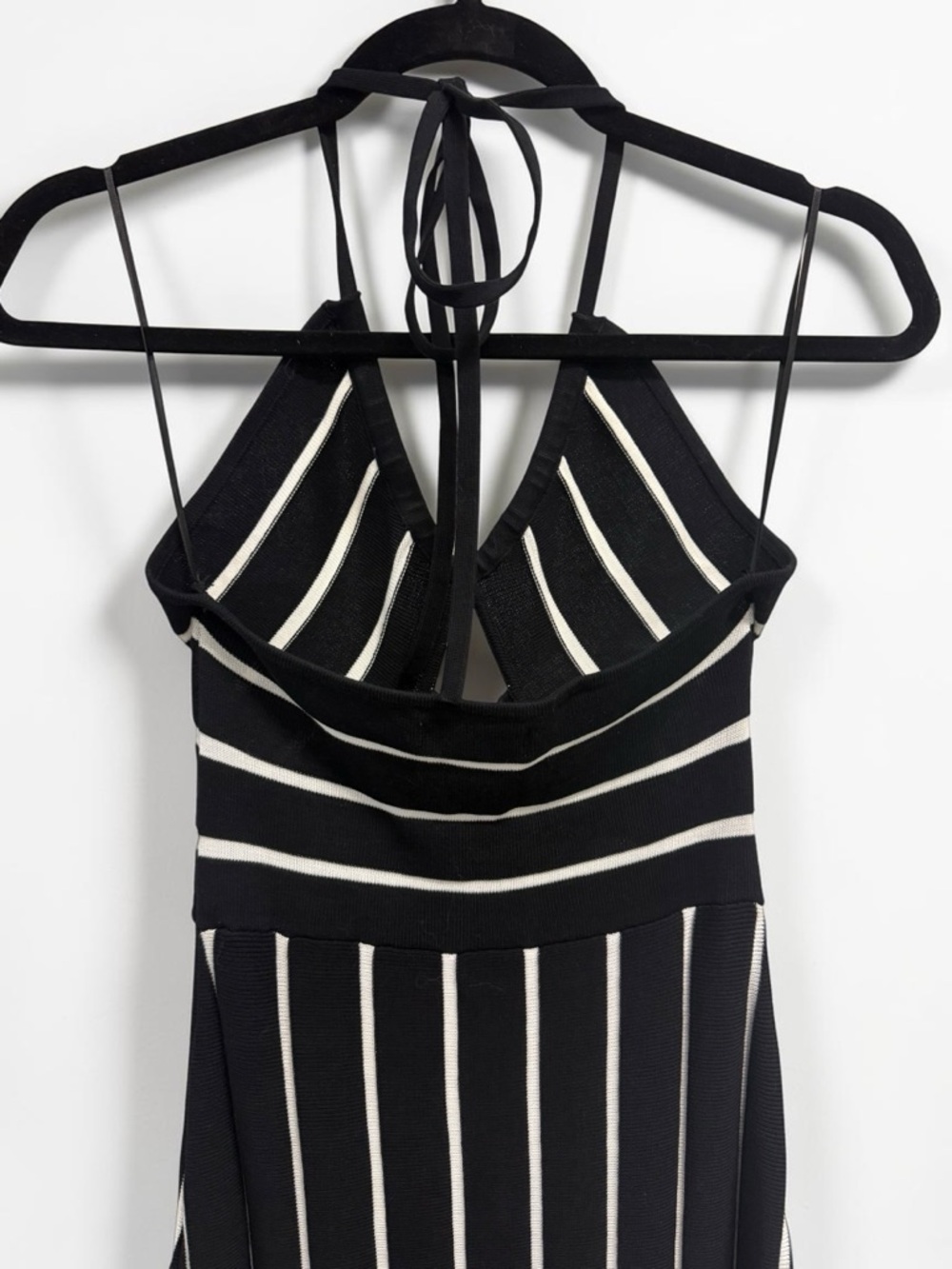 Ramy Brook Frida Stripe Halter Midi Dress Black Fringe Cutout Size XS - Picture 5 of 9